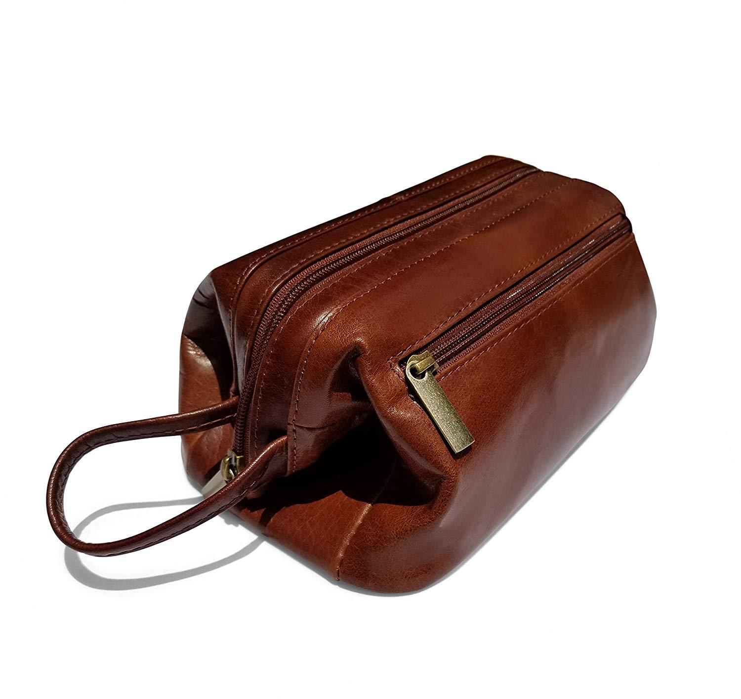 Travel Leather Dopp Kit, Brown Buffalo Leather