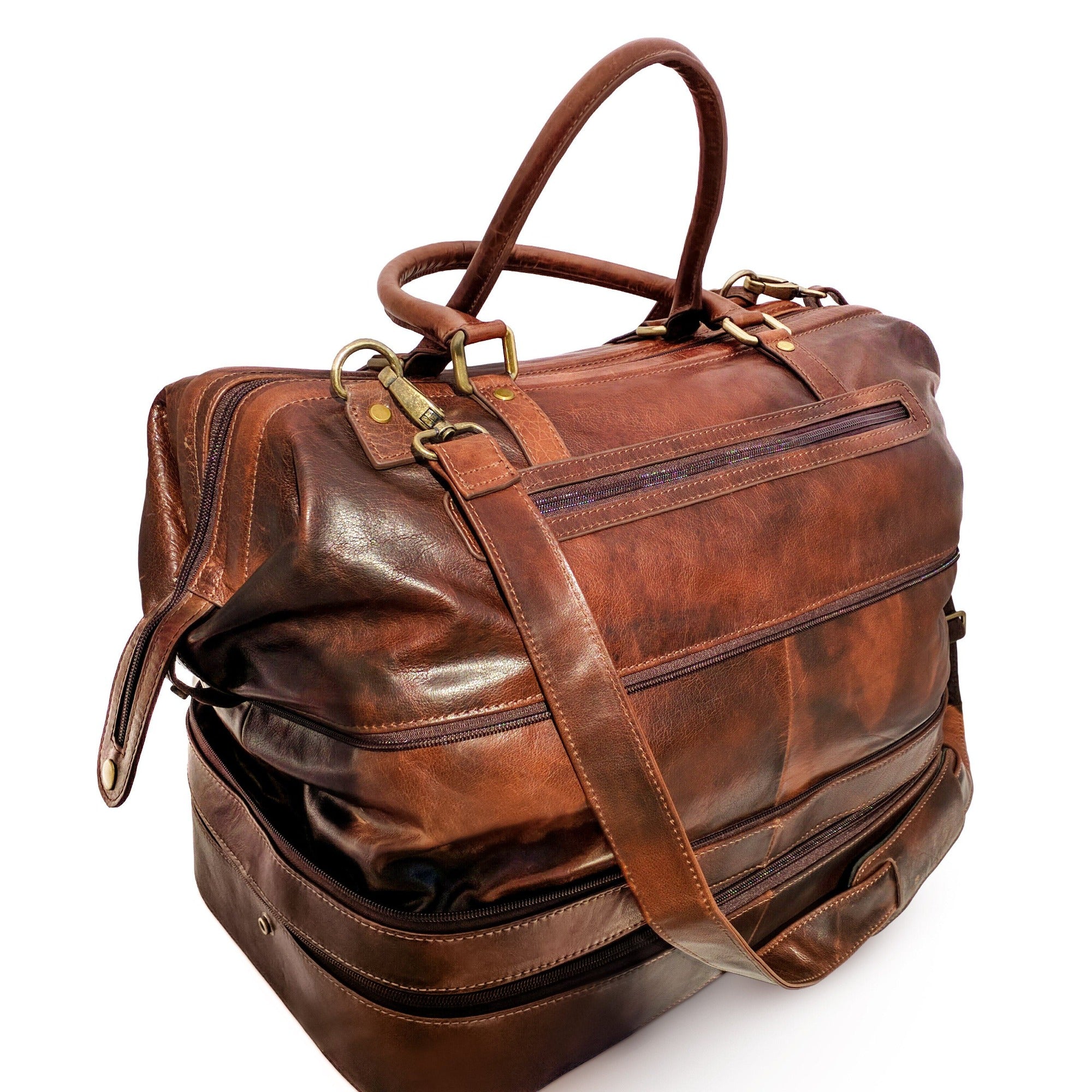 SFFashion™ Leather Weekender Duffel Bag w/ Shoe Compartment