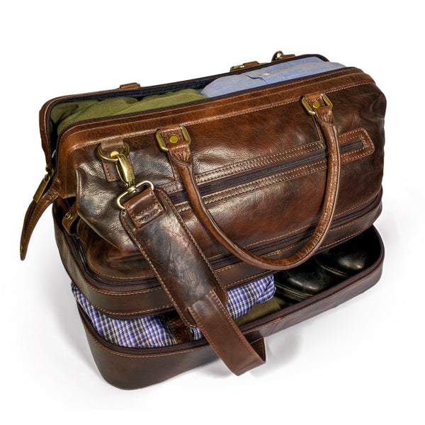 SFFashion™ Leather Weekender Duffel Bag w/ Shoe Compartment - Travel C -  EliteDealsOutlet