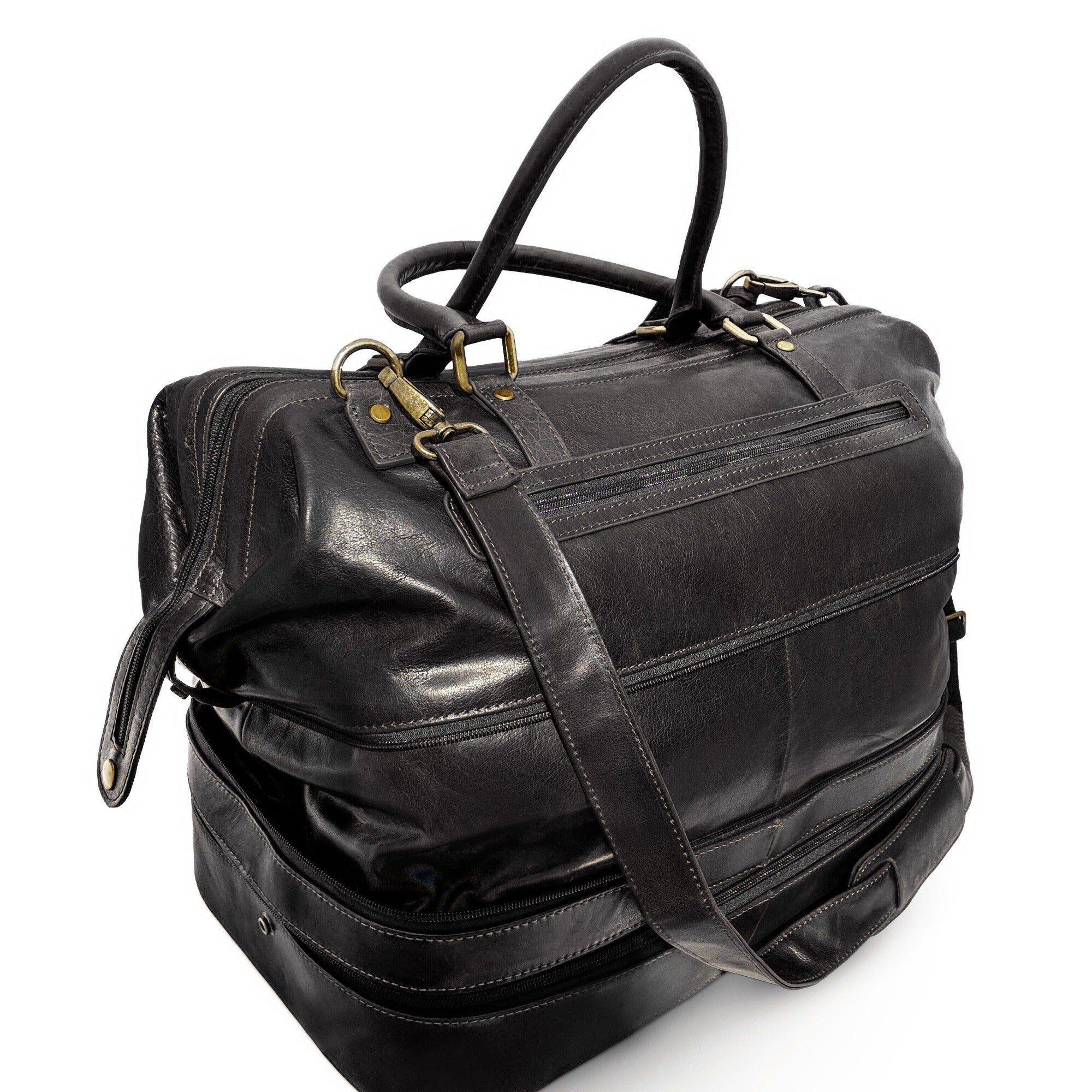 Leather Adventure Duffel with Shoe Compartment by Gent Supply Co. Black