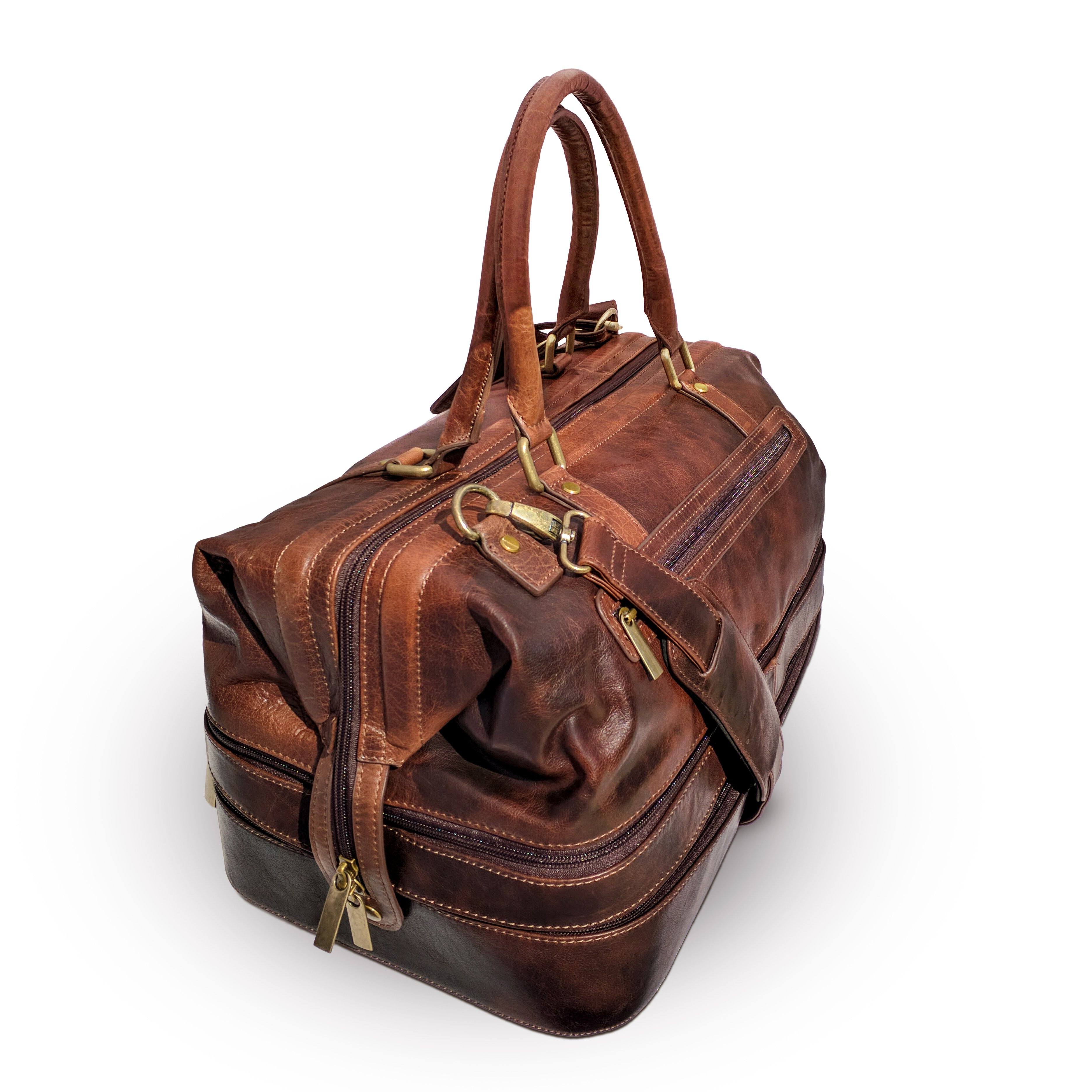 Leather Duffle Bag with Shoe Compartment by Gent Supply Co. Brown