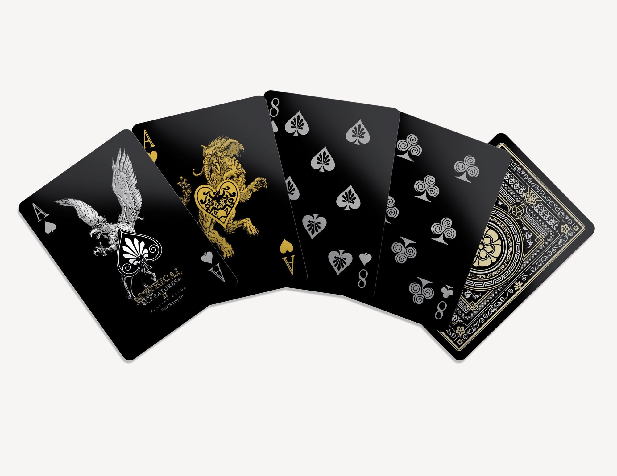 Mythical Creatures II Playing Cards - Black Silver & Gold Edition Gent Supply Co. 