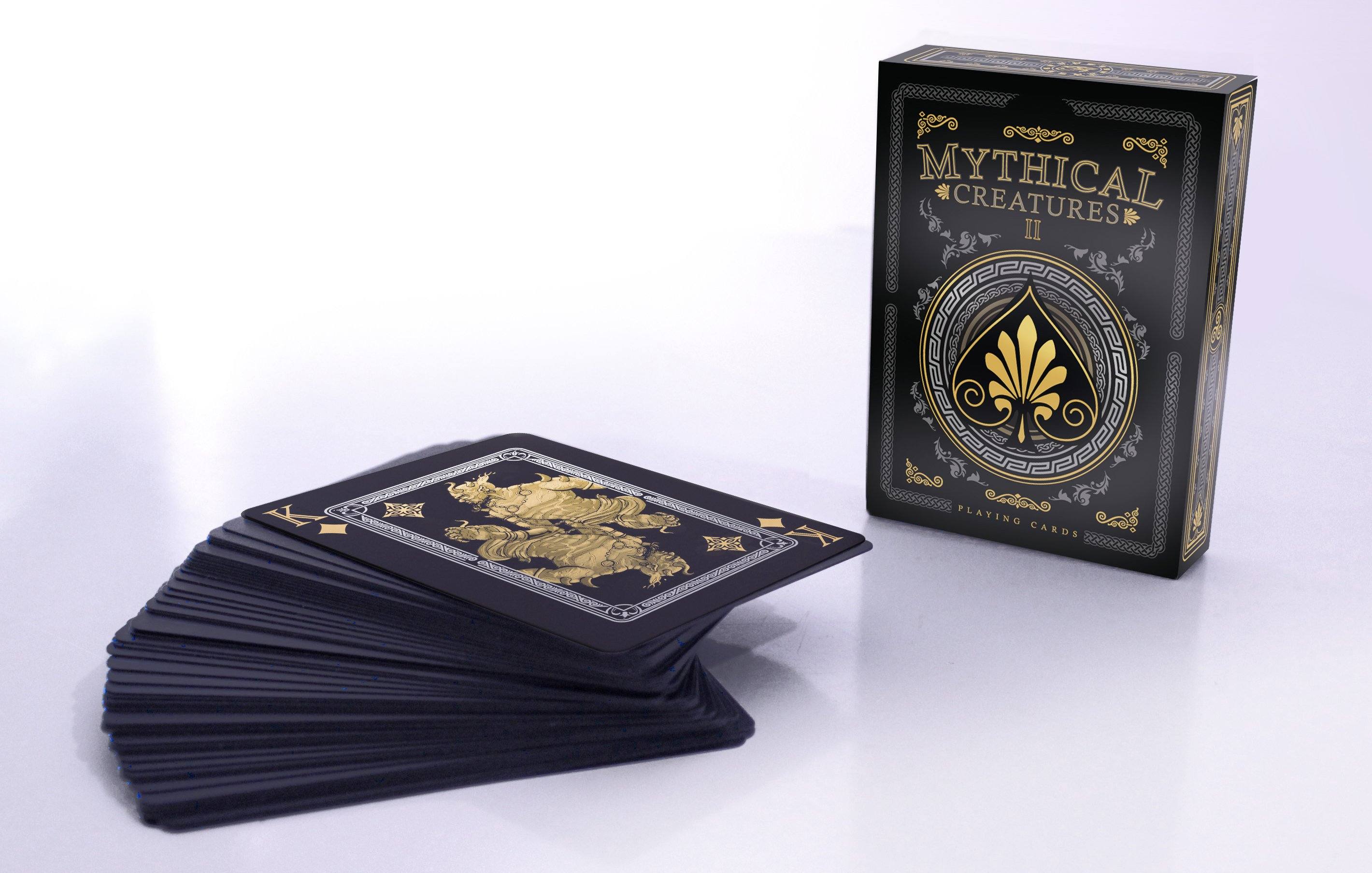 Gent Supply Plastic Waterproof Mythical Creatures II (All New Creatures) Black Silver & Gold Edition Playing Cards